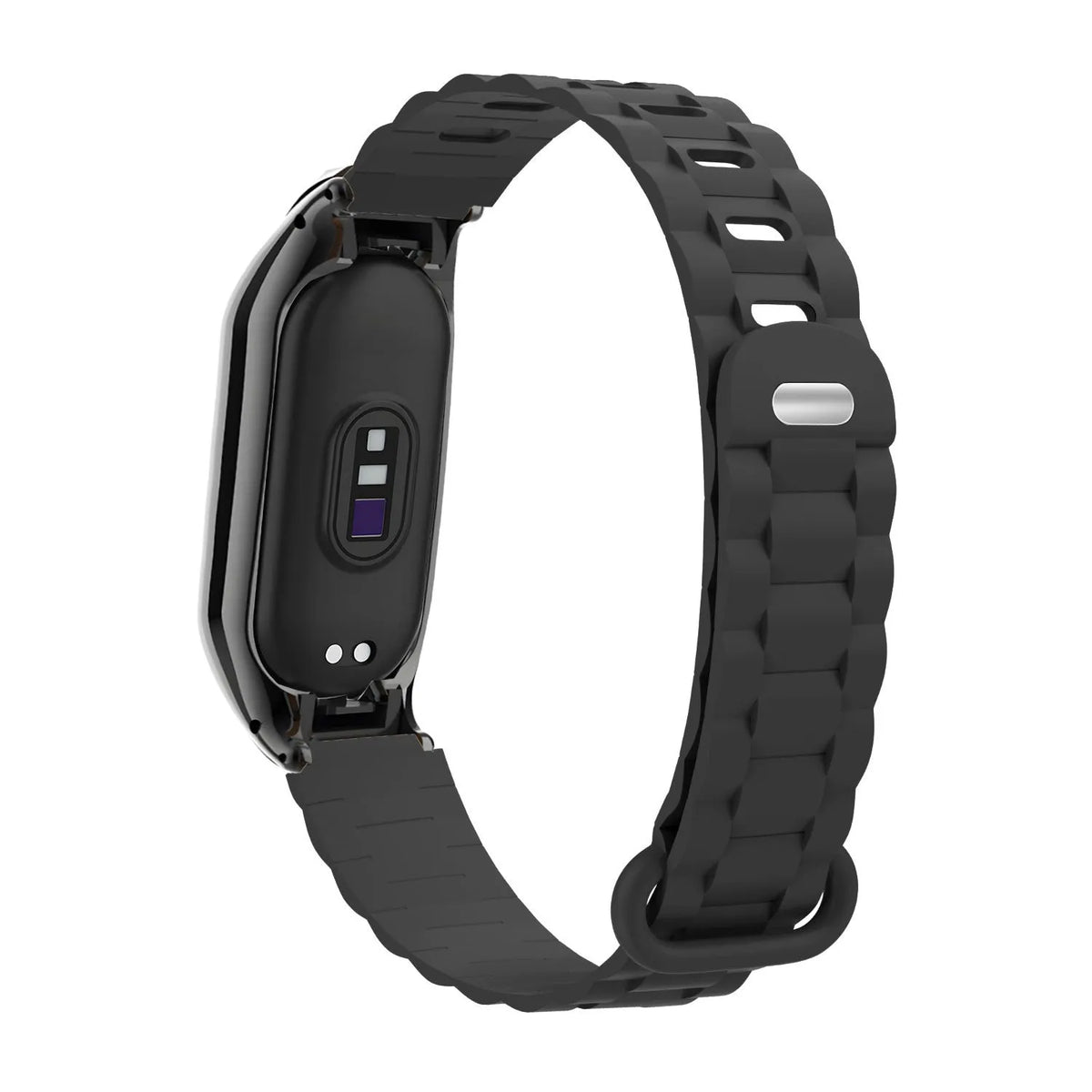 Silicone TPU Strap with Frame, black, on a watch, 3/4 rear view