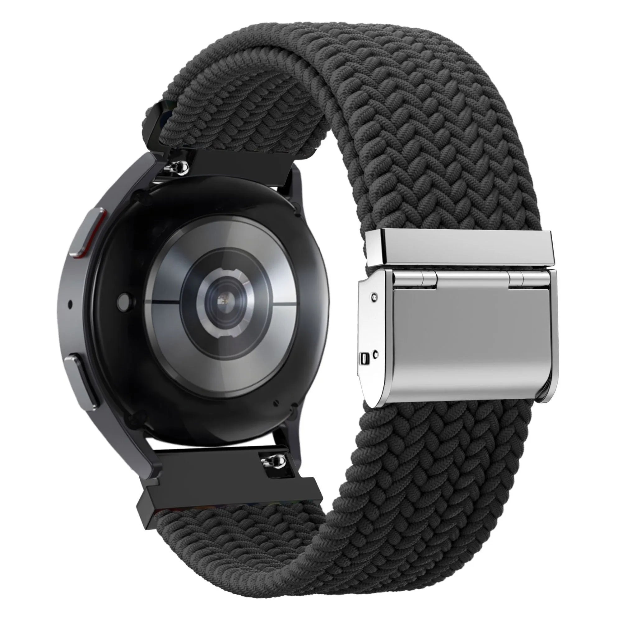 Woven Nylon Strap, black, on a watch, 3/4 rear view