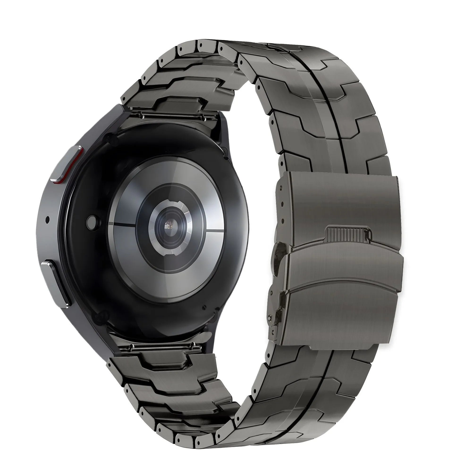 Steel Strap 'Iron', graphite, on a watch, 3/4 rear view
