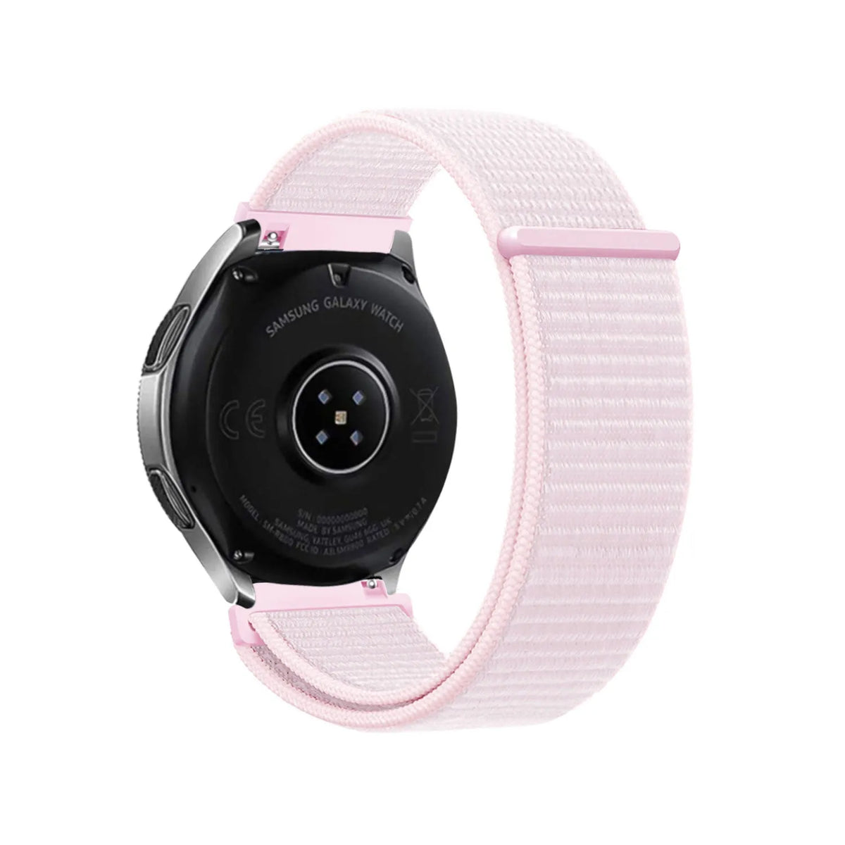 Nylon Strap, light pink, on a watch, 3/4 rear view