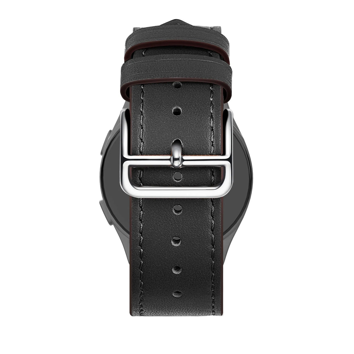 Leather Strap 'Deluxe', black, on a watch, 3/4 rear view
