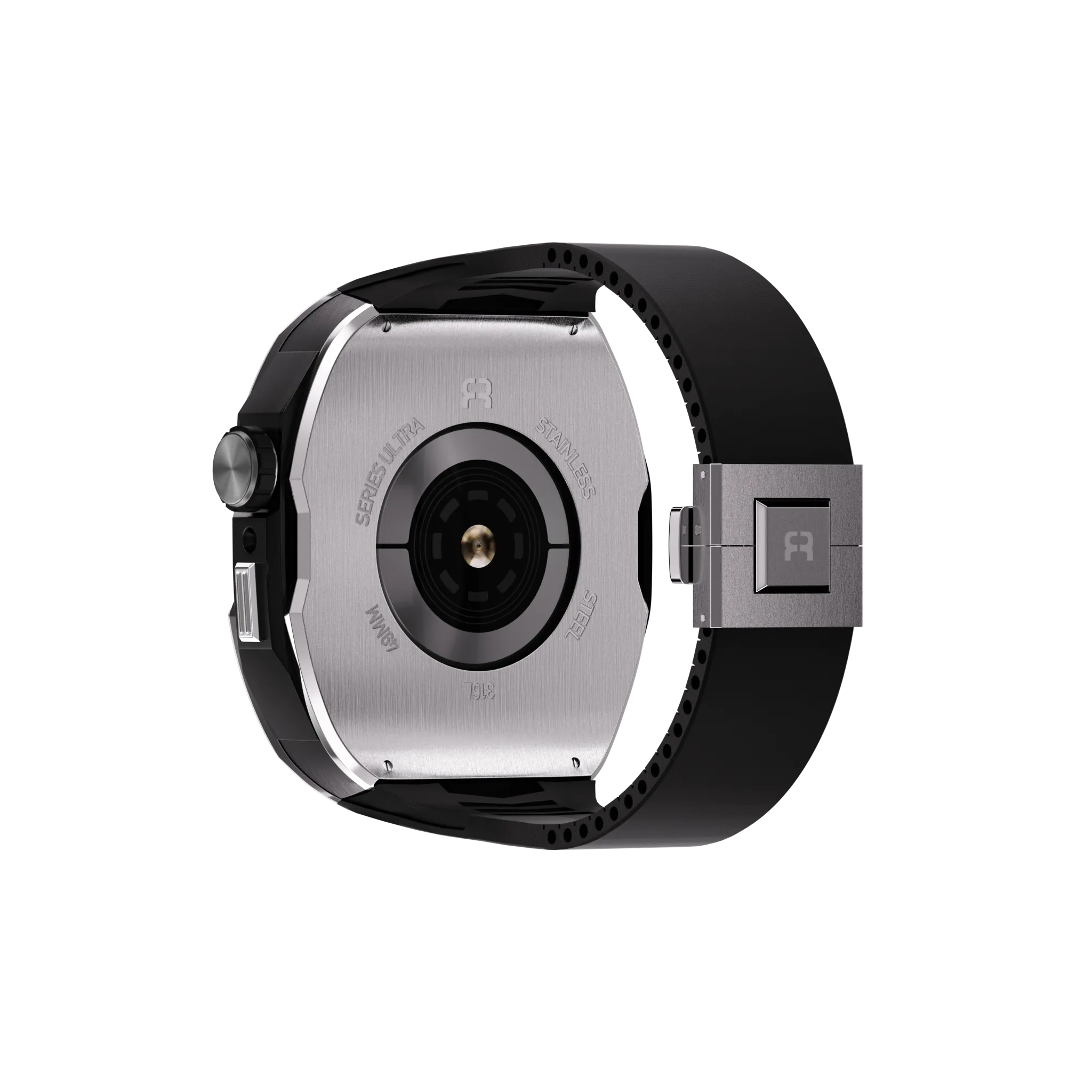 Reqior Apple Watch 45mm case met rubberen band (zilver)