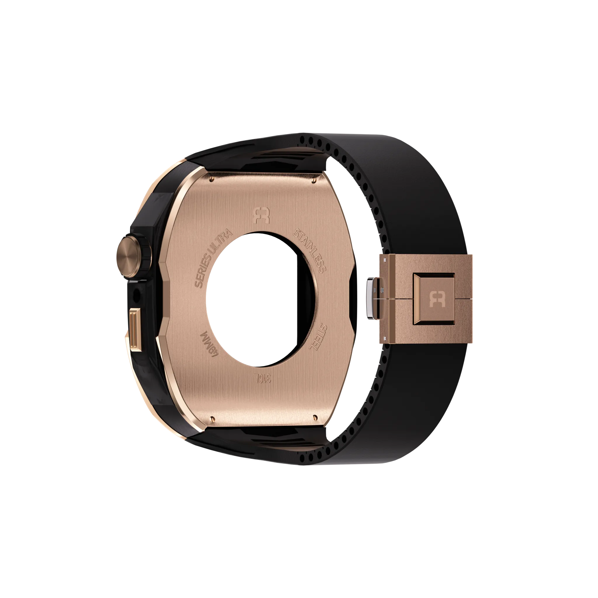 Reqior Apple Watch 45mm case met rubberen band (roségoud/zwart)