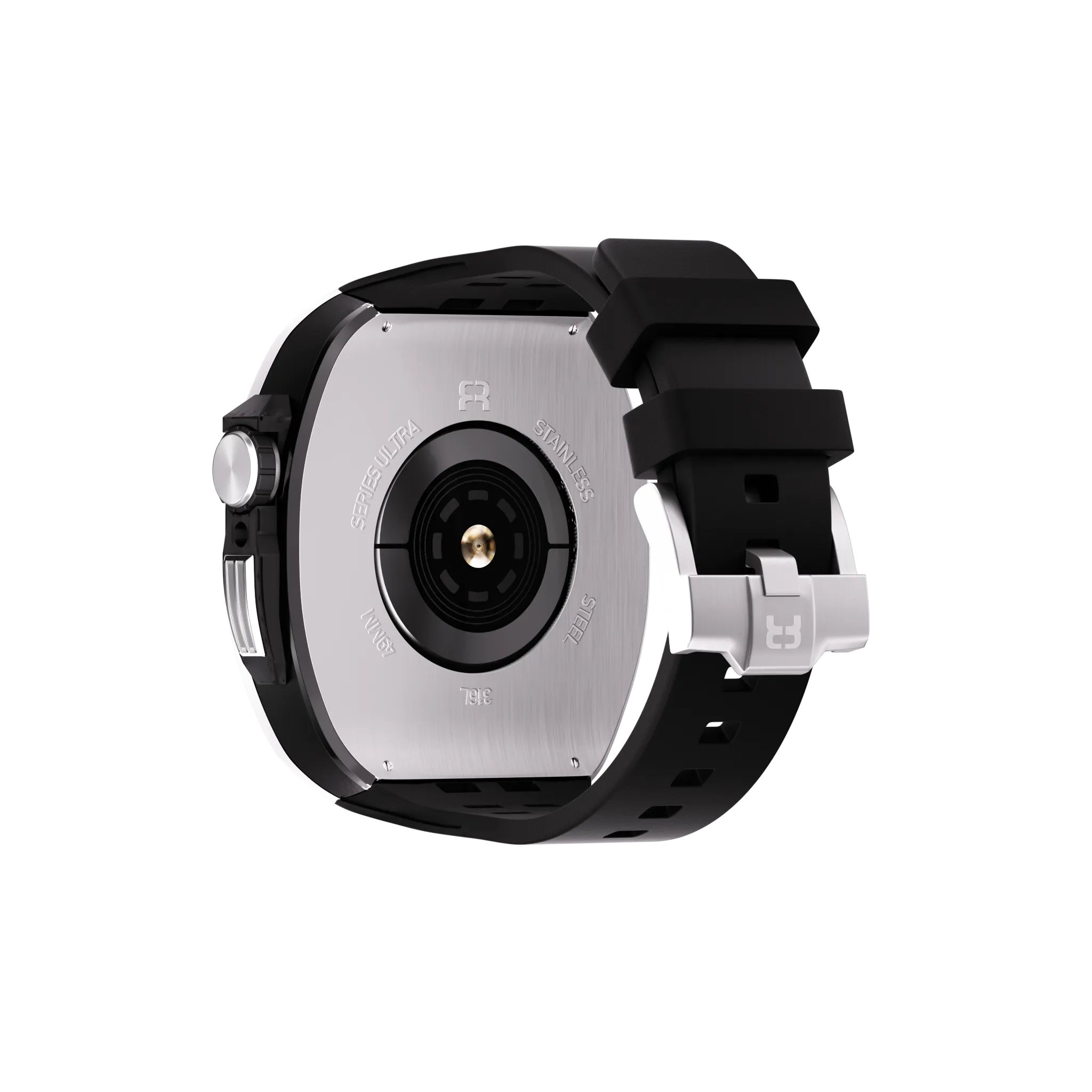 Reqior Apple Watch 45mm polymer en metalen case met rubberen band (zilver)