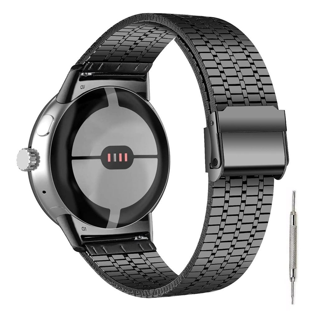 Fine Steel Strap, black, on a watch, 3/4 rear view