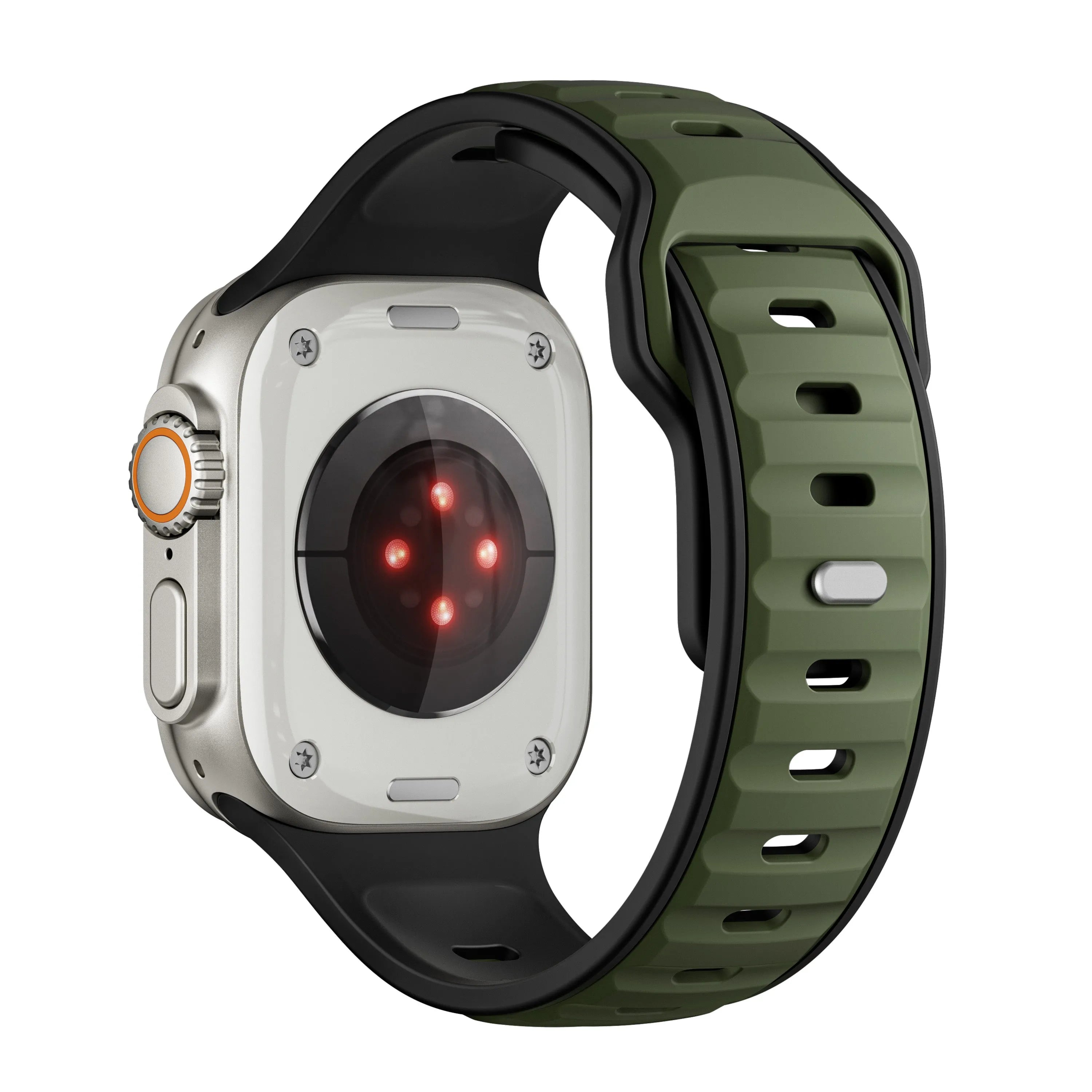Apple Watch premium outdoor siliconen bandje (legergroen/zwart)