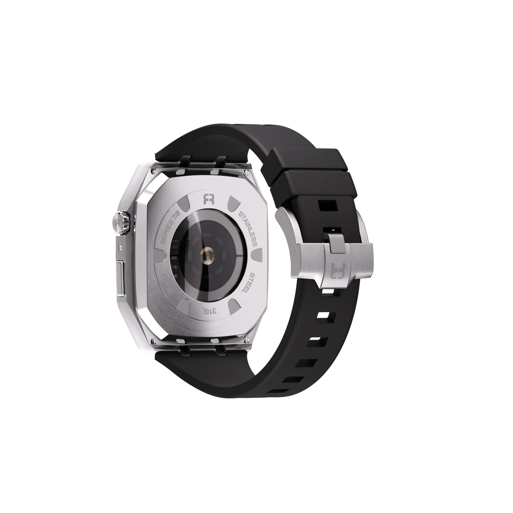 Reqior Apple Watch 45mm metalen case met rubberen band (zilver)