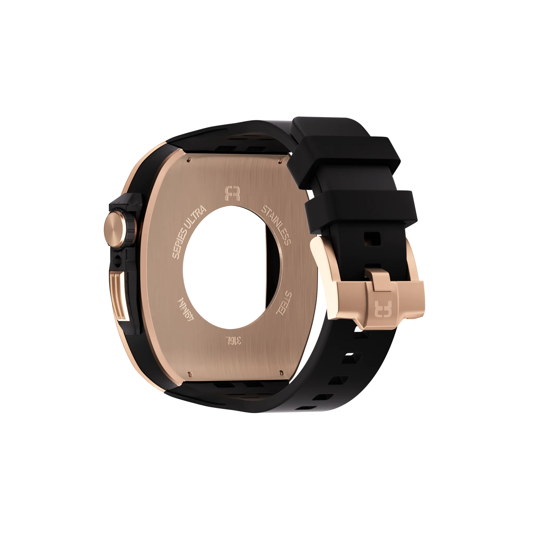 Reqior Apple Watch 45mm polymer en metalen case met rubberen band (roségoud)