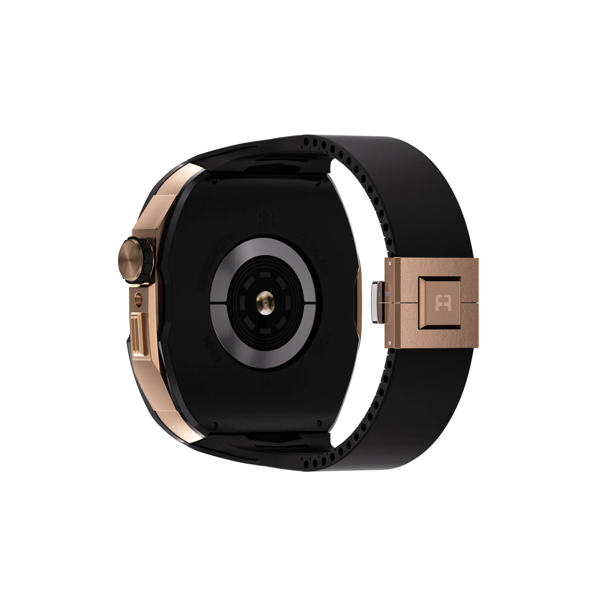 Reqior Apple Watch 45mm case met rubberen band (zwart/roségoud)