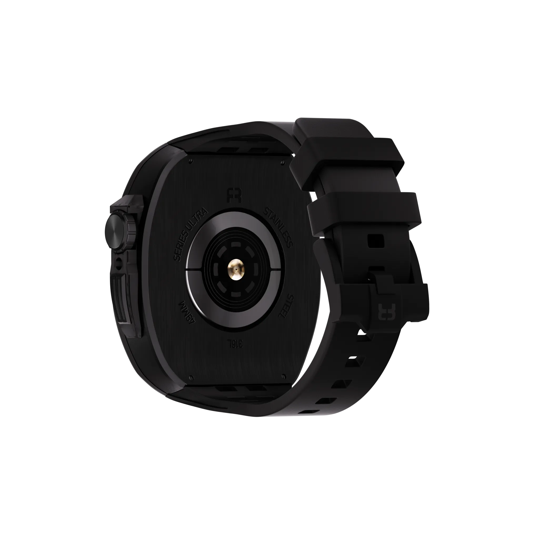 Reqior Apple Watch 45mm polymer en metalen case met rubberen band (zwart)