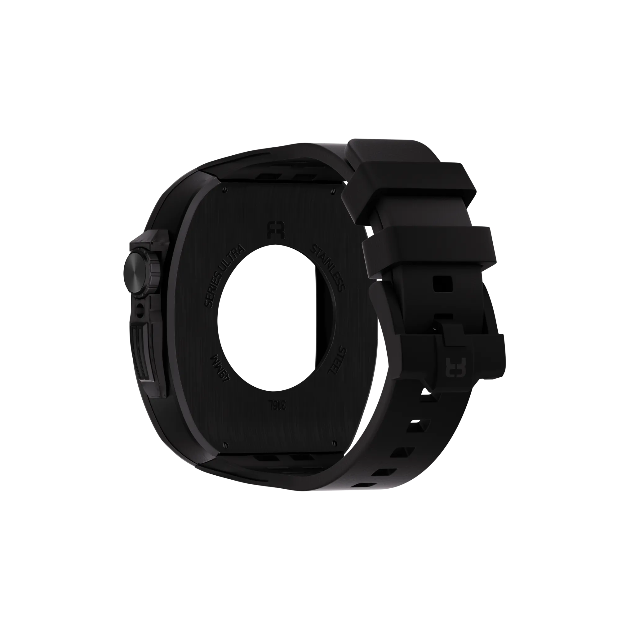 Reqior Apple Watch 45mm polymer en metalen case met rubberen band (zwart)