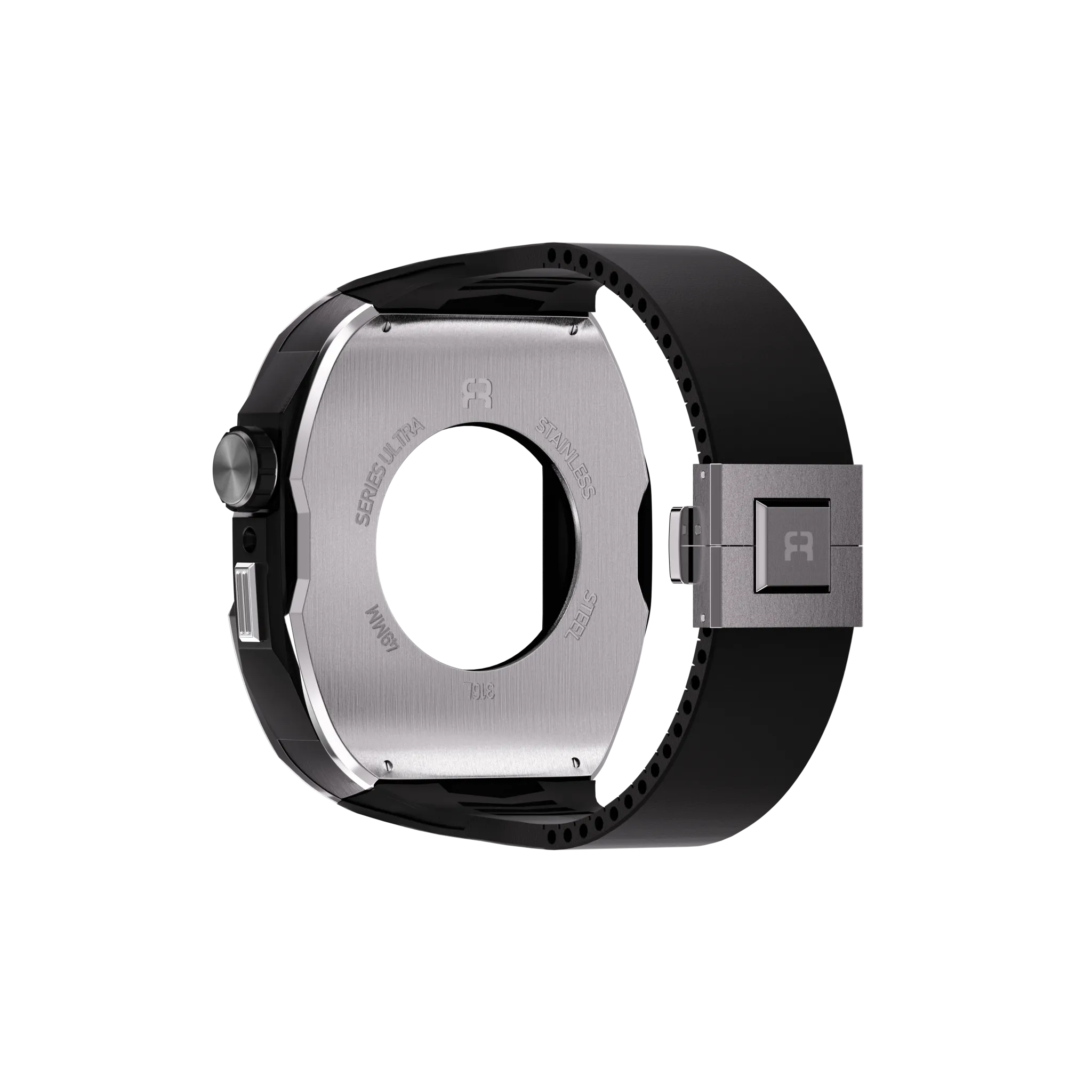 Reqior Apple Watch 45mm case met rubberen band (zilver)