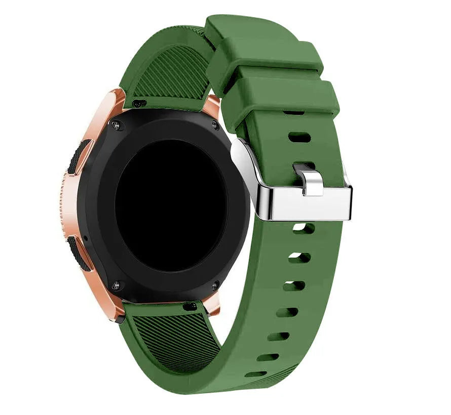 Twill Silicone Strap, army green, on a watch, 3/4 rear view