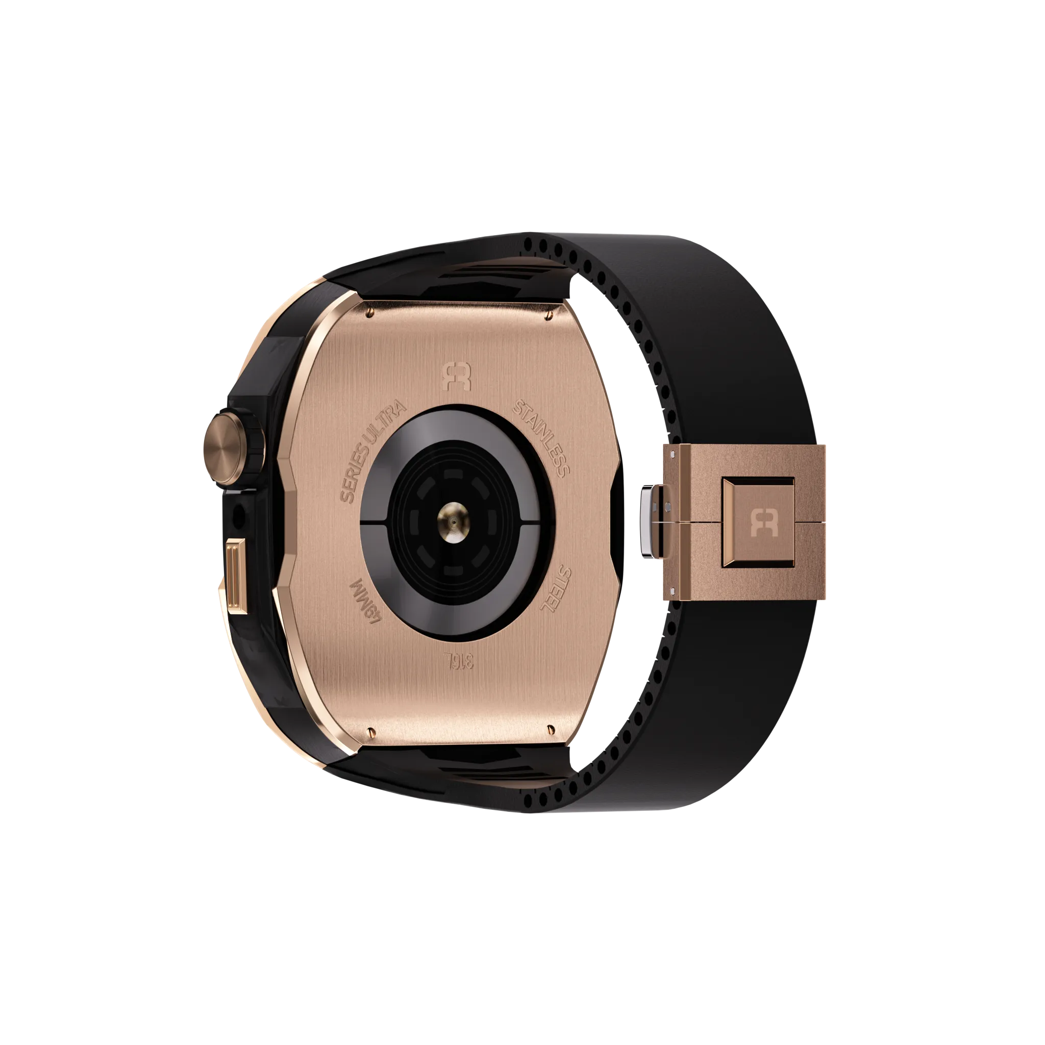 Reqior Apple Watch 45mm case met rubberen band (roségoud/zwart)