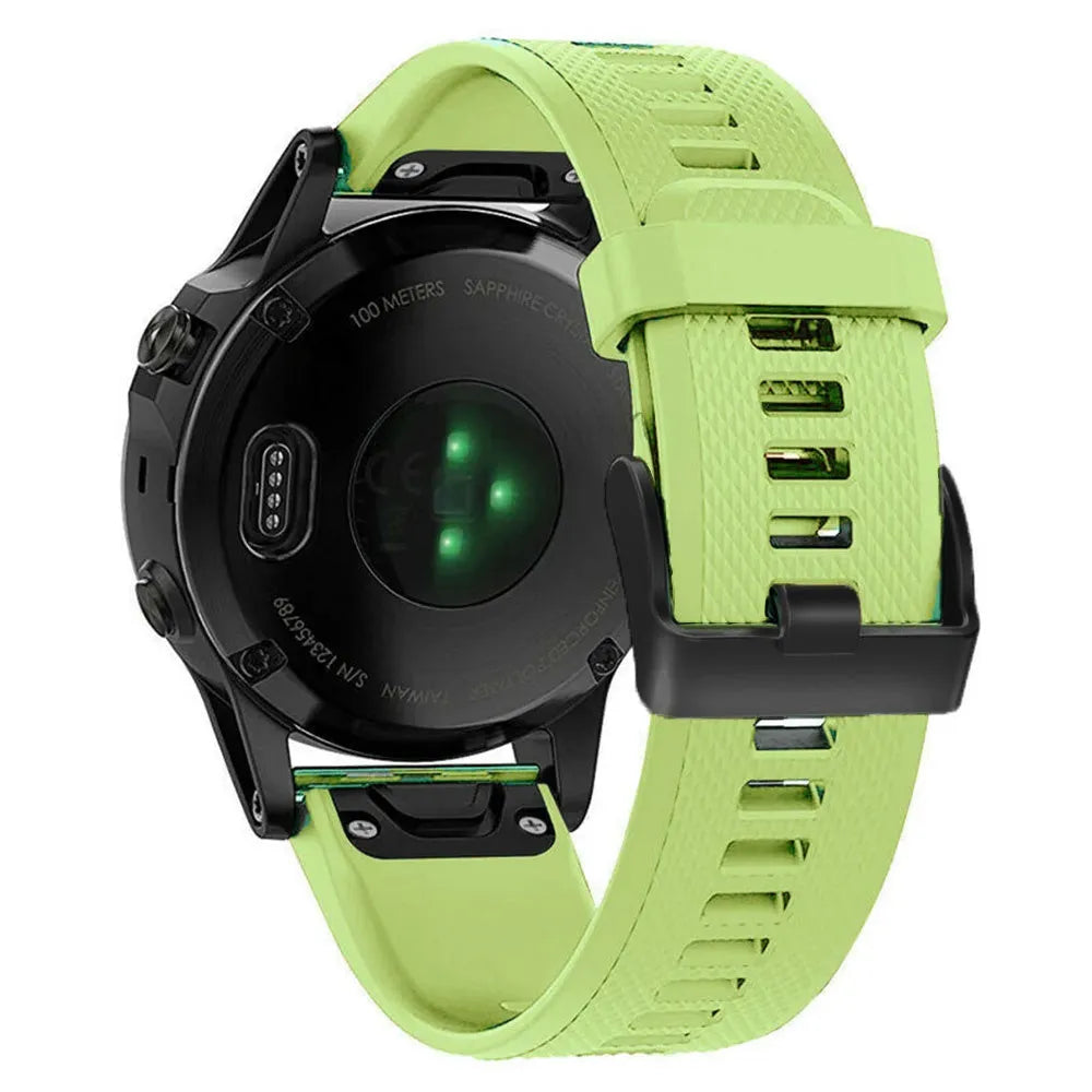 Silicone Strap, light green, on a watch, 3/4 rear view