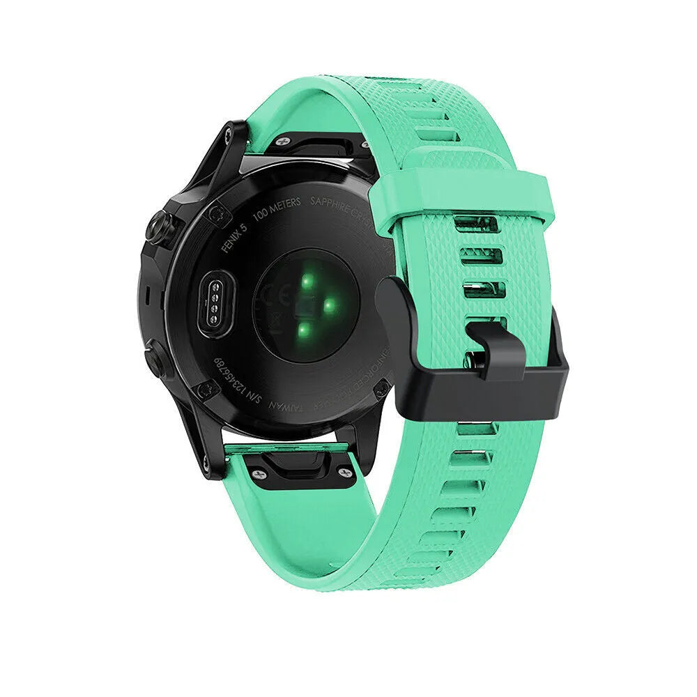 Silicone Strap, aqua, on a watch, 3/4 rear view