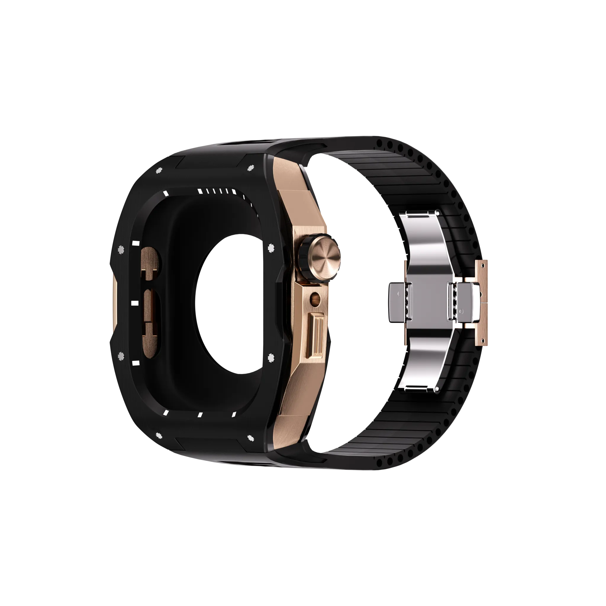 Reqior Apple Watch 45mm case met rubberen band (zwart/roségoud)