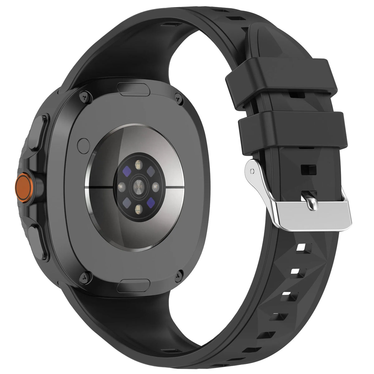 Diamond Silicone Strap, black, on a watch, 3/4 rear view