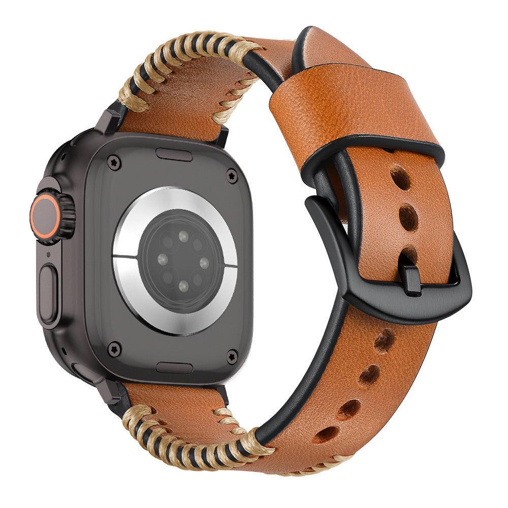 Apple Watch Ultra stitched leren band (bruin)
