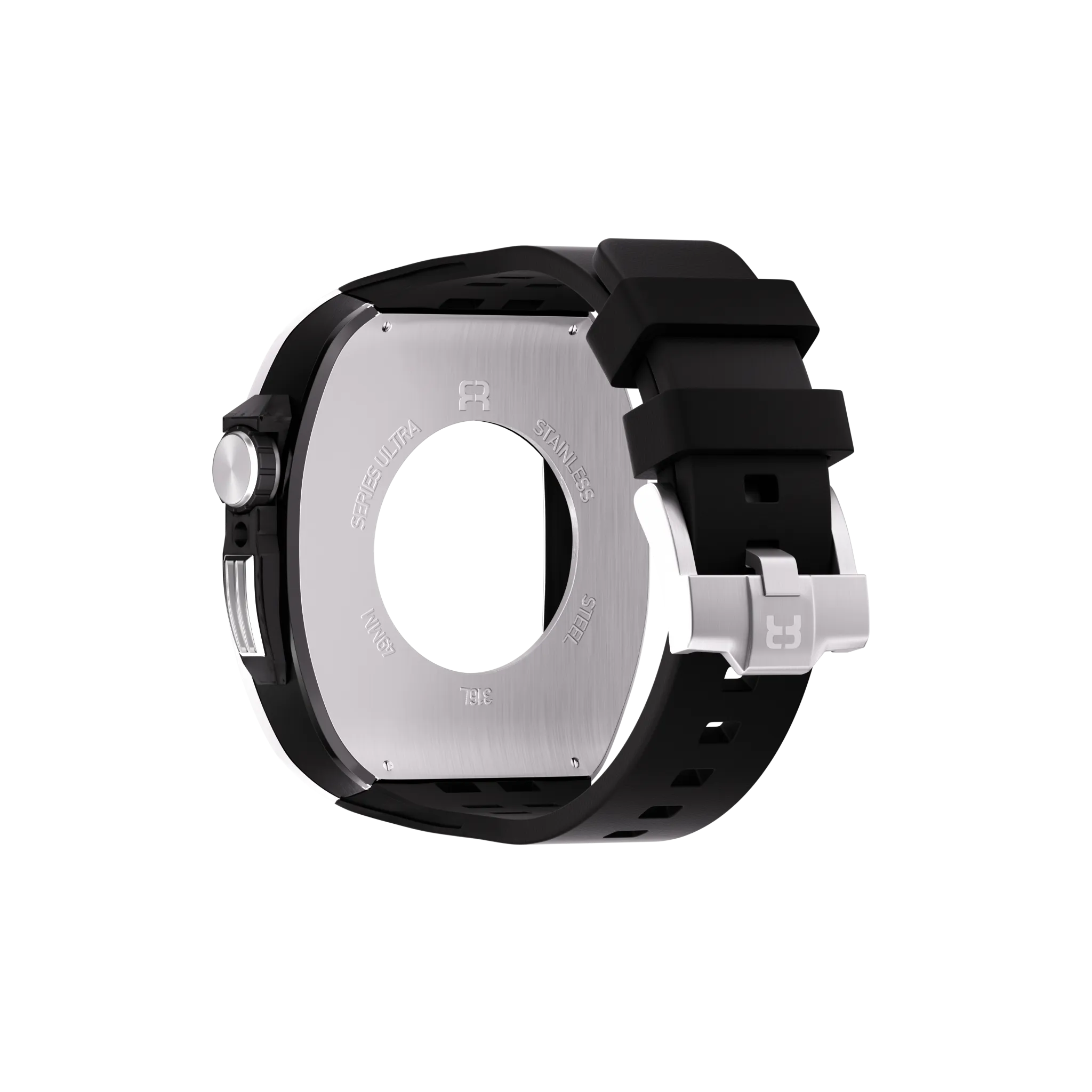 Reqior Apple Watch 45mm polymer en metalen case met rubberen band (zilver)