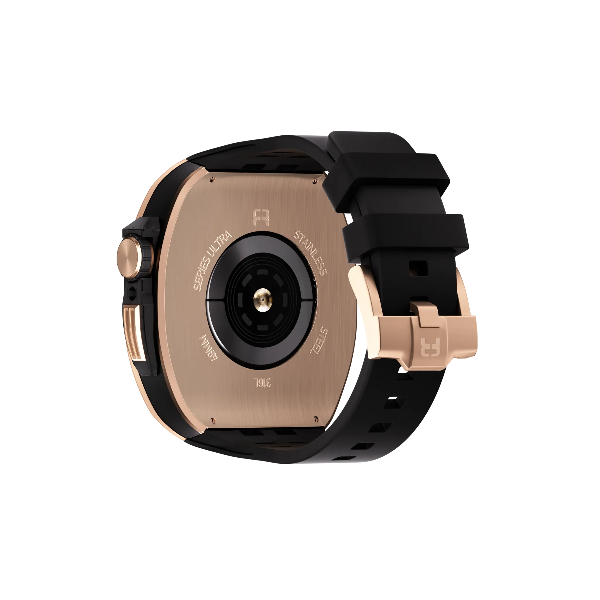 Reqior Apple Watch 45mm polymer en metalen case met rubberen band (roségoud)