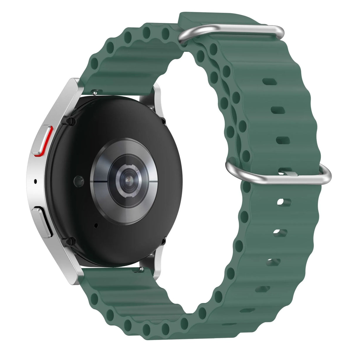 Silicone Ocean Strap, dark green, on a watch, 3/4 rear view