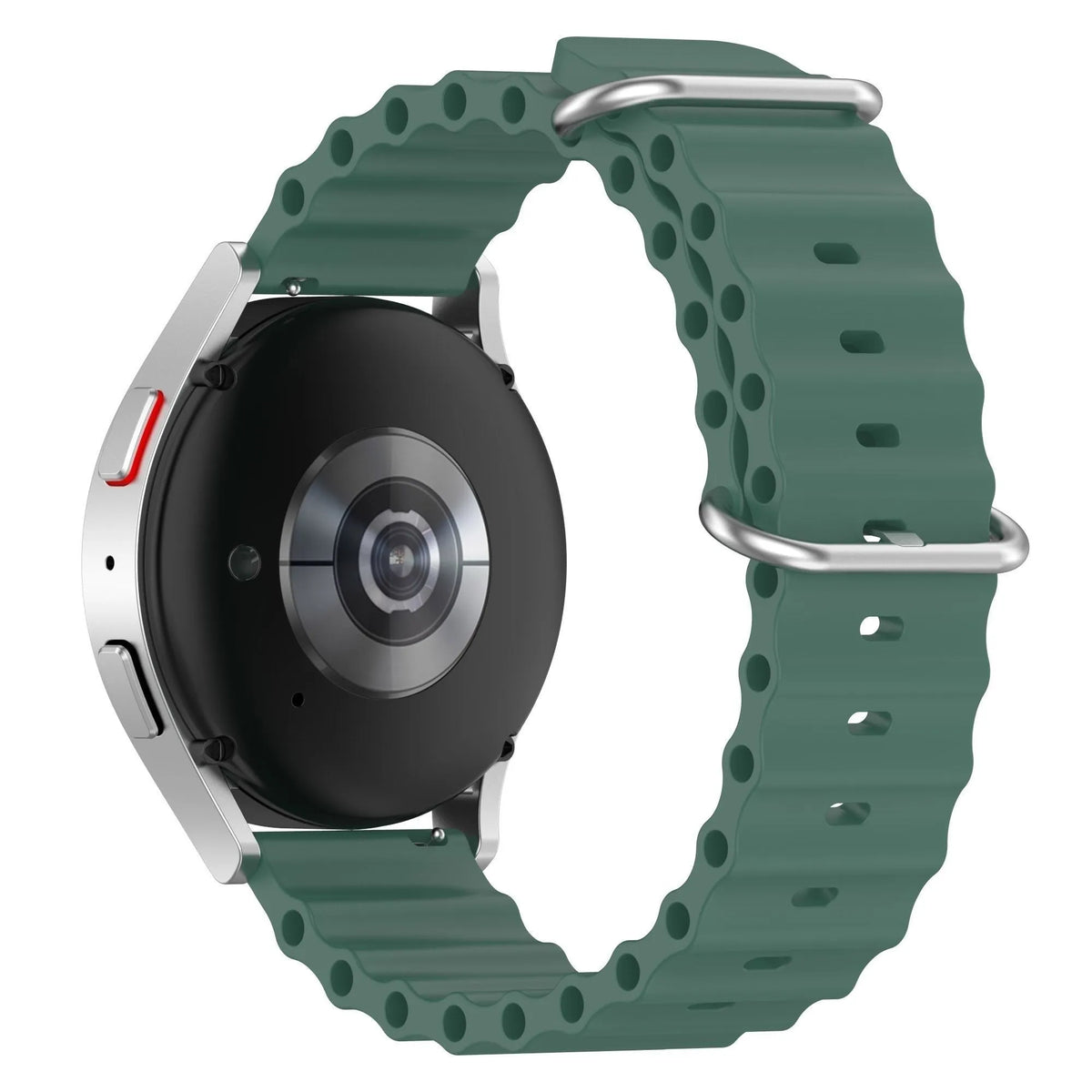 Silicone Ocean Strap, dark green, on a watch, 3/4 rear view