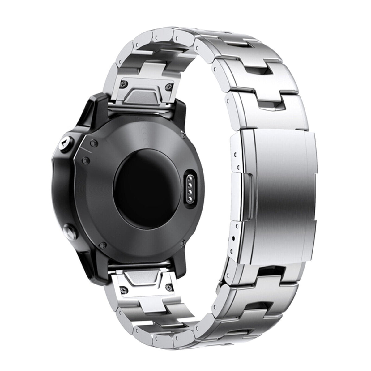 Titanium Strap, silver, on a watch, 3/4 rear view