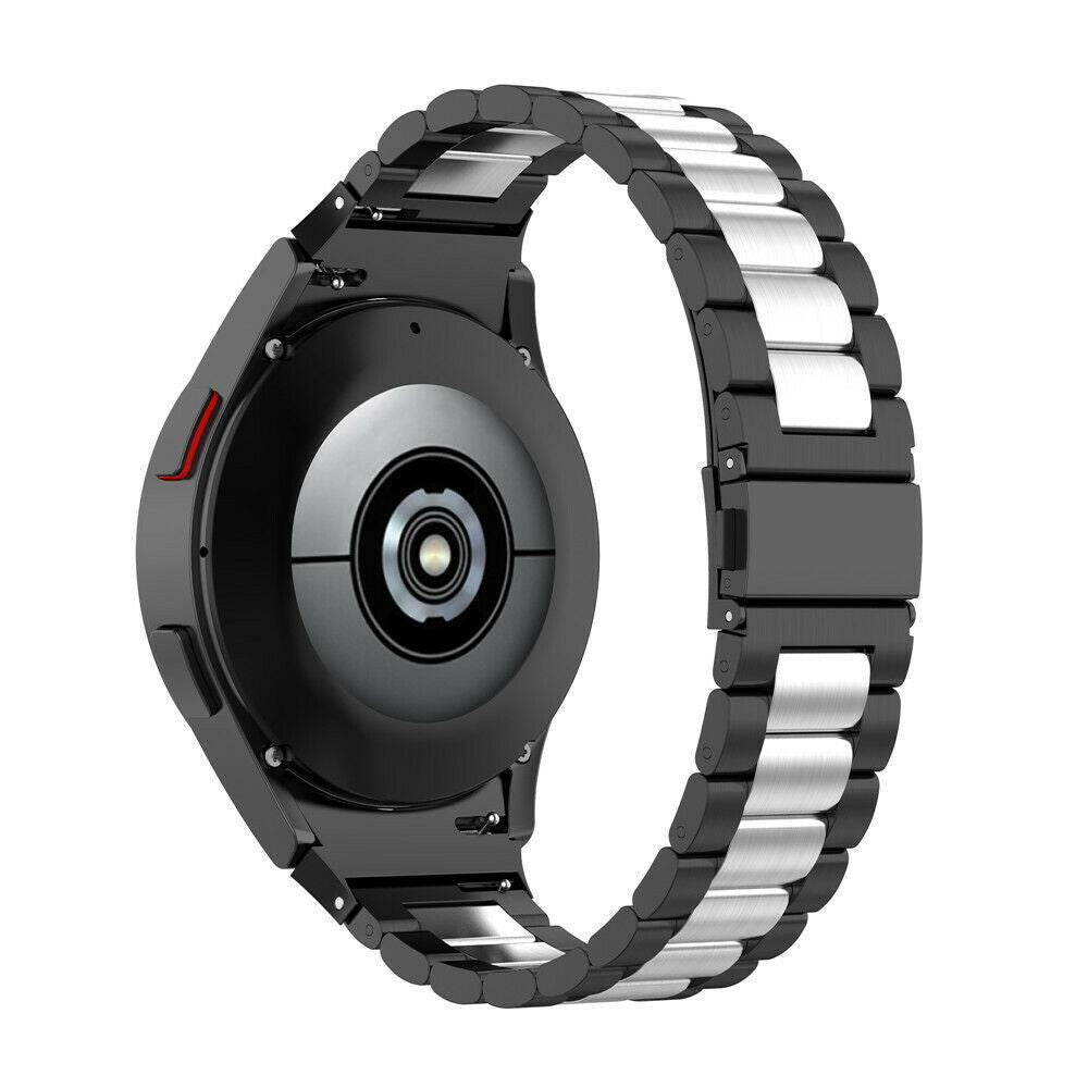 Steel Strap, black/silver, on a watch, 3/4 rear view