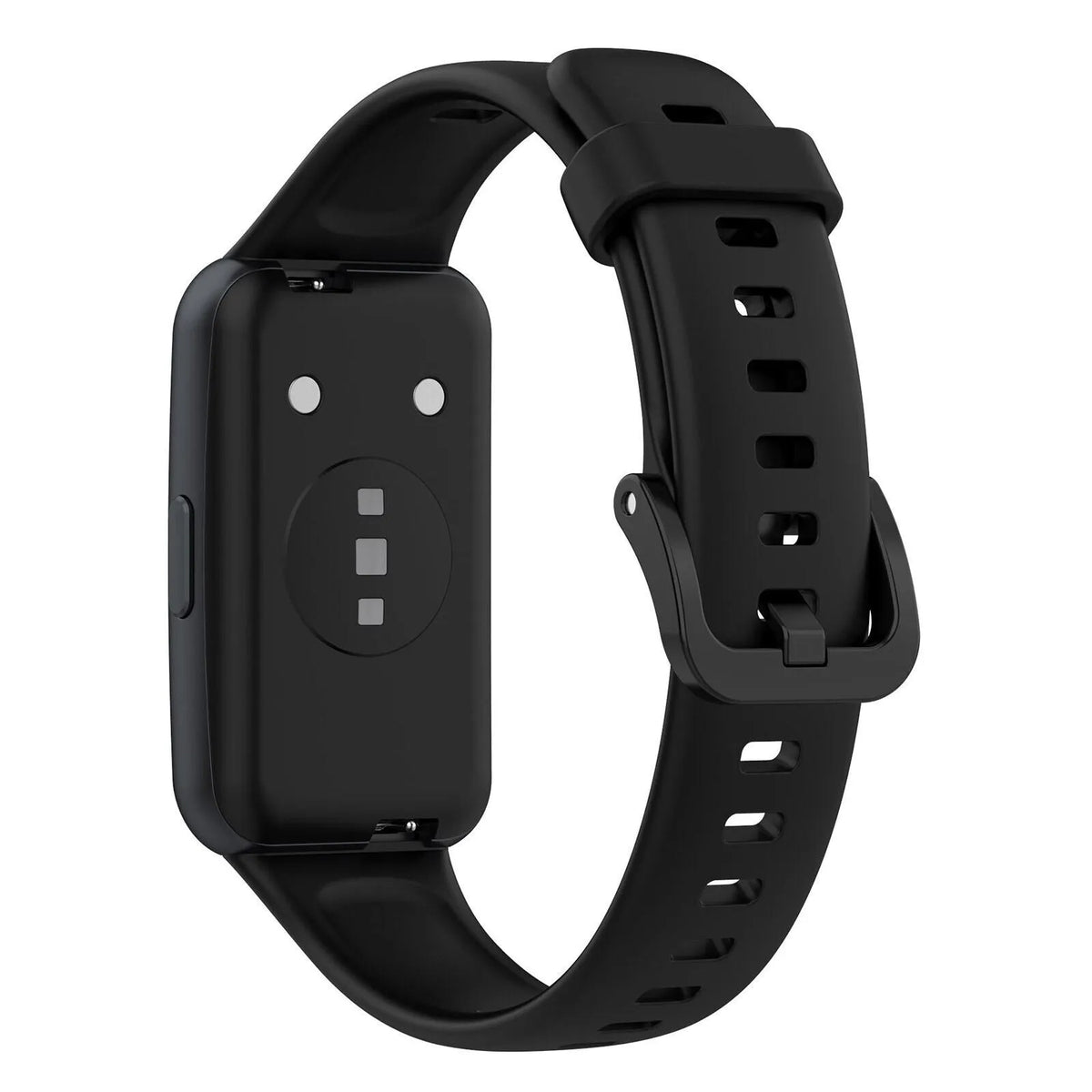 Silicone Strap, black, on a watch, 3/4 rear view