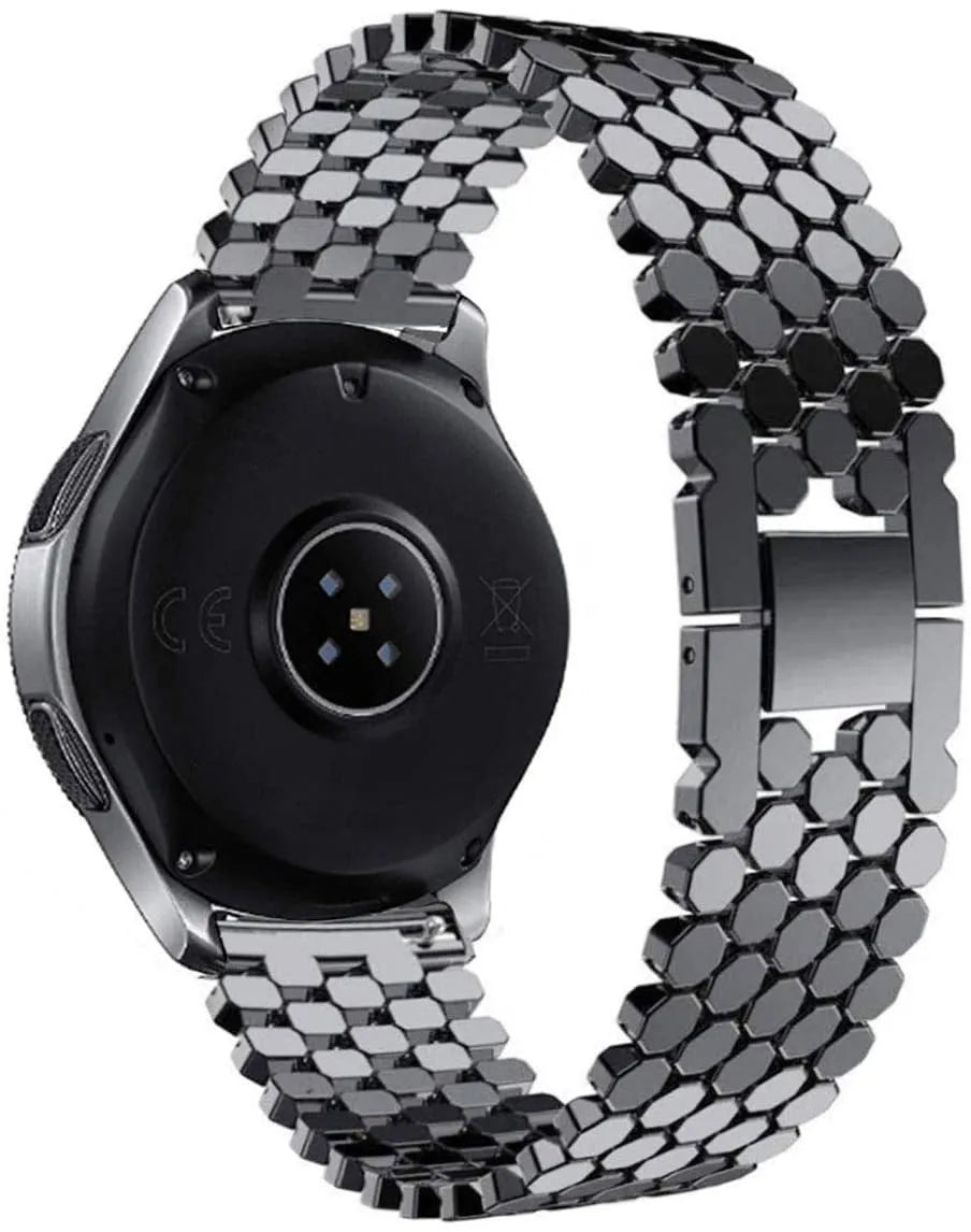 Steel Strap Hexagons, black, on a watch, 3/4 rear view