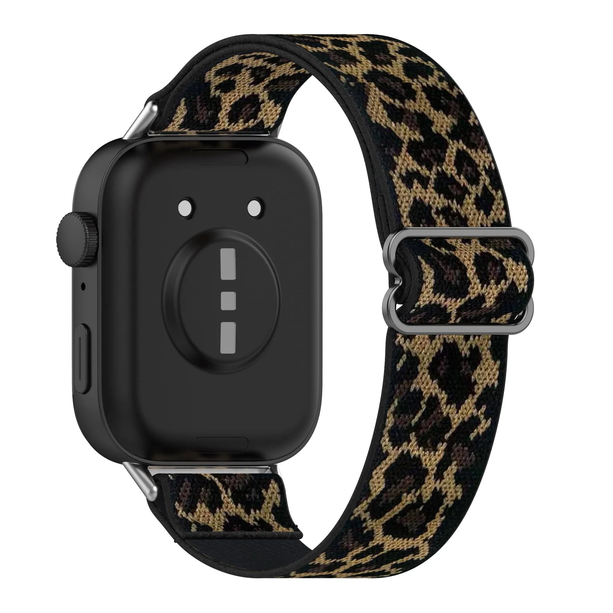 Nylon Elastic Strap, leopard, on a watch, 3/4 rear view