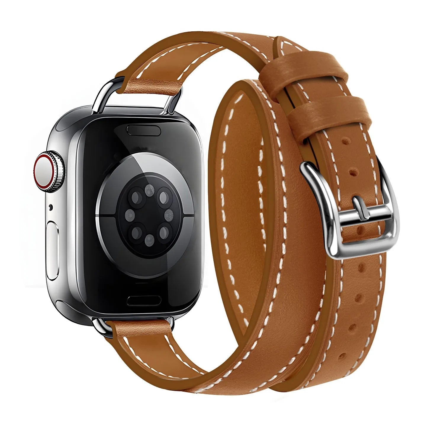 Apple Watch leren double tour band (lichtbruin)