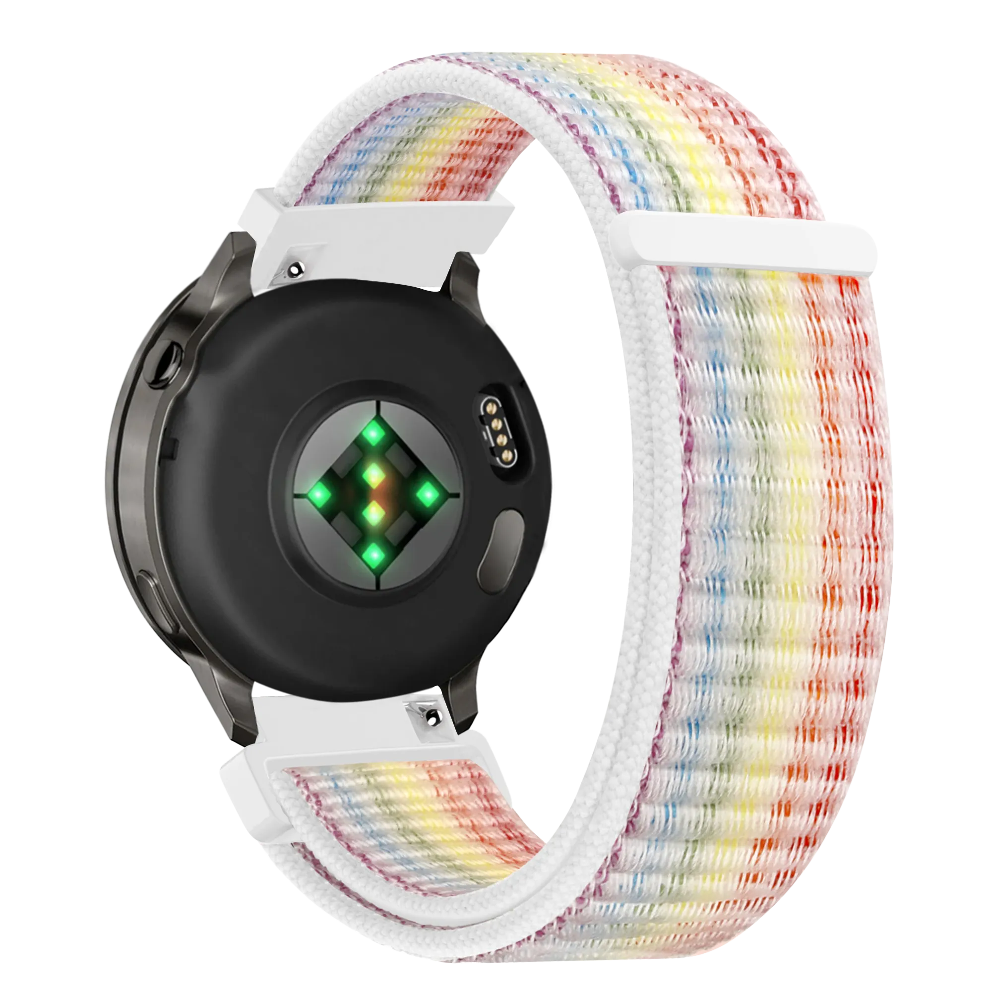 Nylon Loop Strap, multicolour, on a watch, 3/4 rear view
