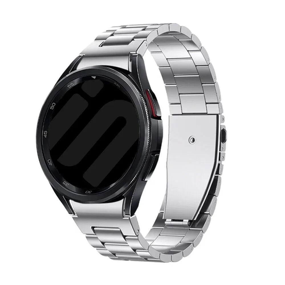 Steel Strap 'One Push', silver, on a watch, 3/4 rear view