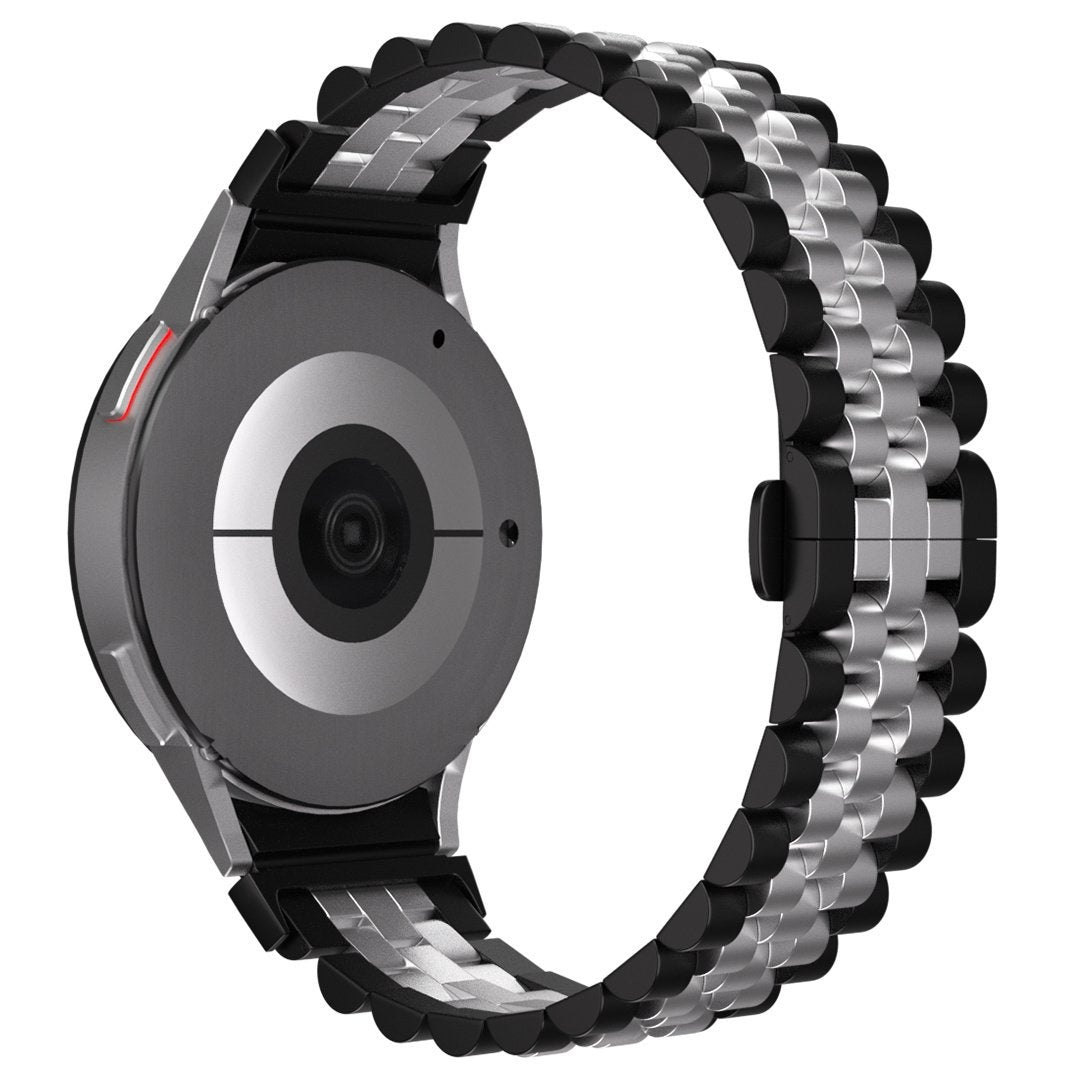 Jubilee Steel Strap, black/silver, on a watch, 3/4 rear view
