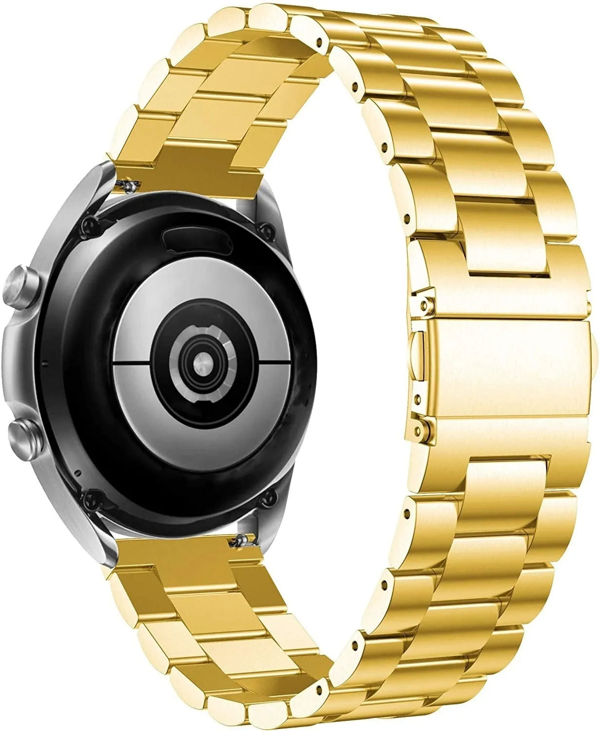 Steel Strap, gold, on a watch, 3/4 rear view