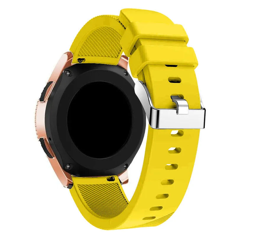 Twill Silicone Strap, yellow, on a watch, 3/4 rear view