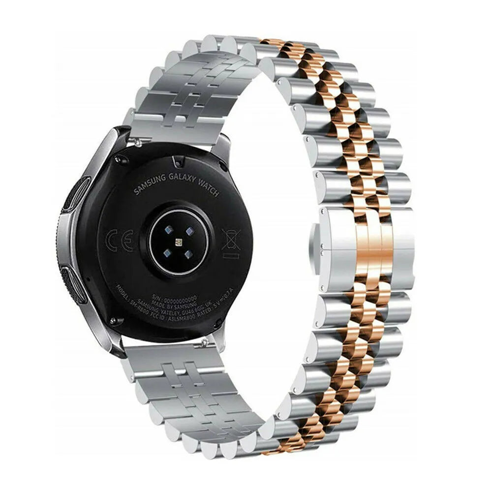 Jubilee Steel Strap, silver/rose gold, on a watch, 3/4 rear view