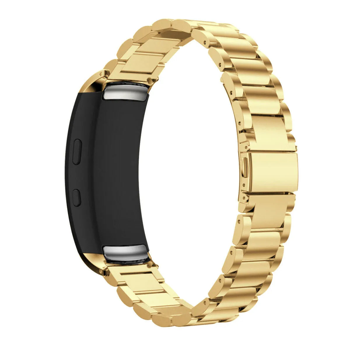 Steel Strap, gold, on a watch, 3/4 rear view