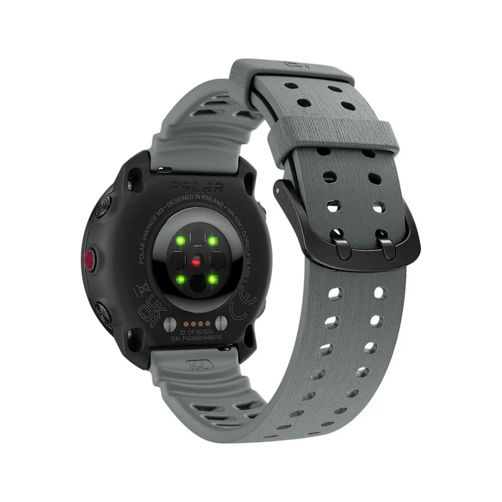 Silicone Grain Strap, dark grey, on a watch, 3/4 rear view
