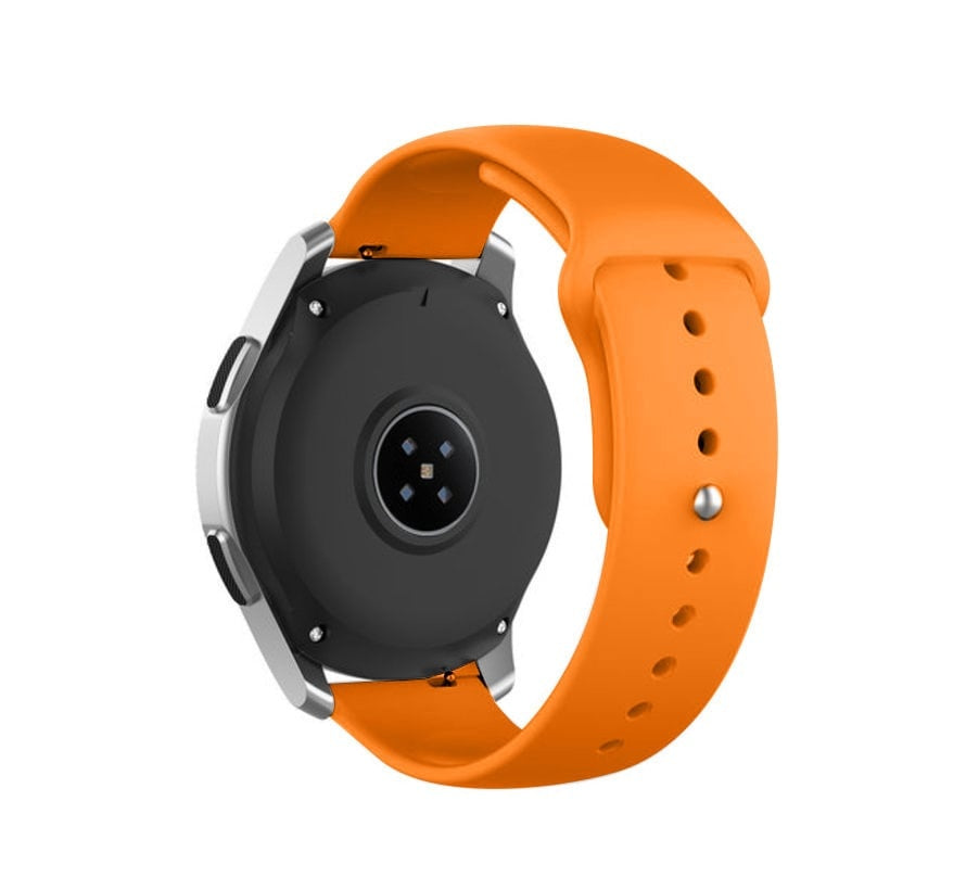 Silicone Sport Strap, orange, on a watch, 3/4 rear view