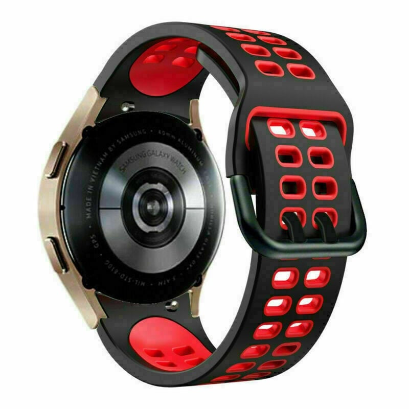 Silicone Squared Sport Strap, black/red, on a watch, 3/4 rear view