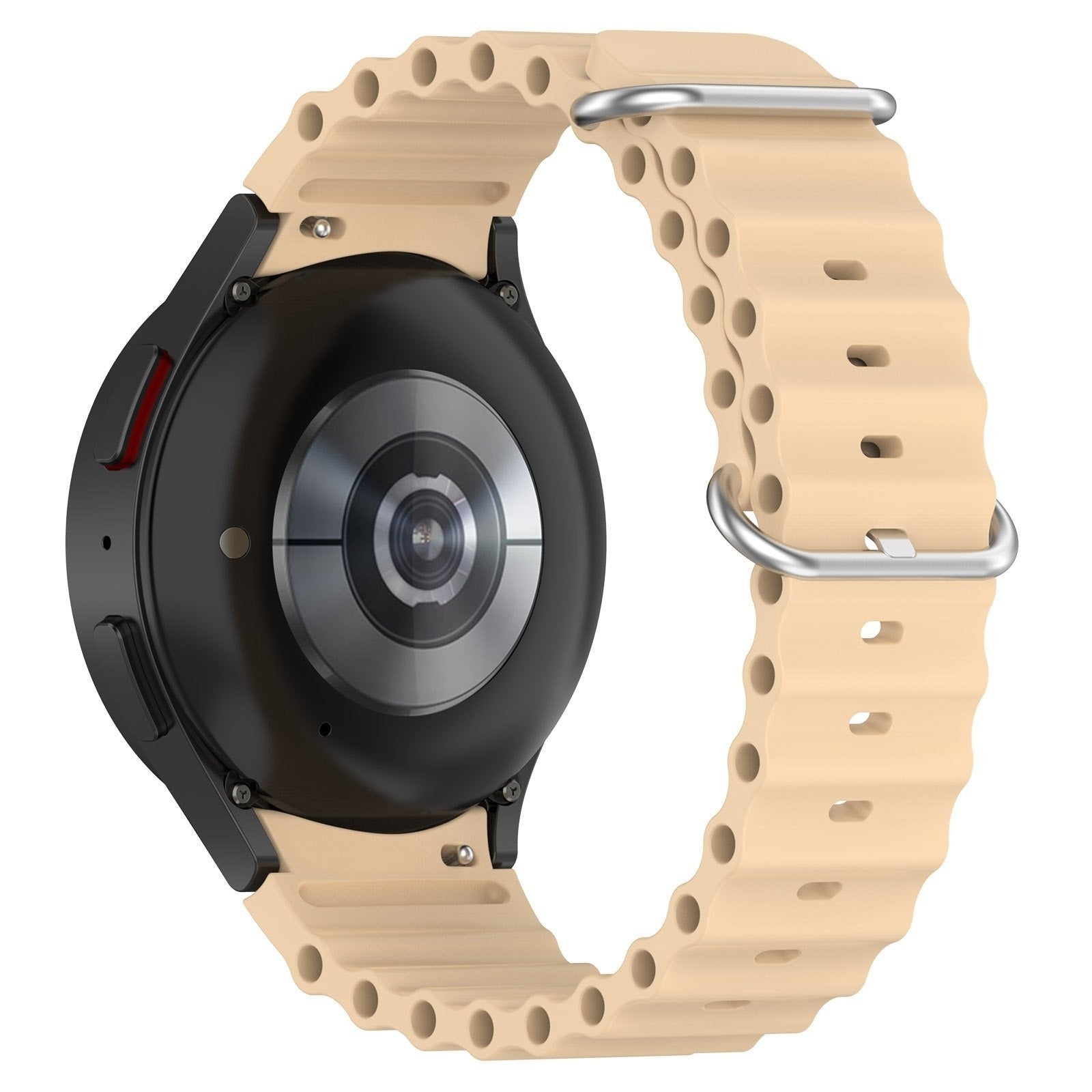 Silicone Ocean Strap, starlight, on a watch, 3/4 rear view