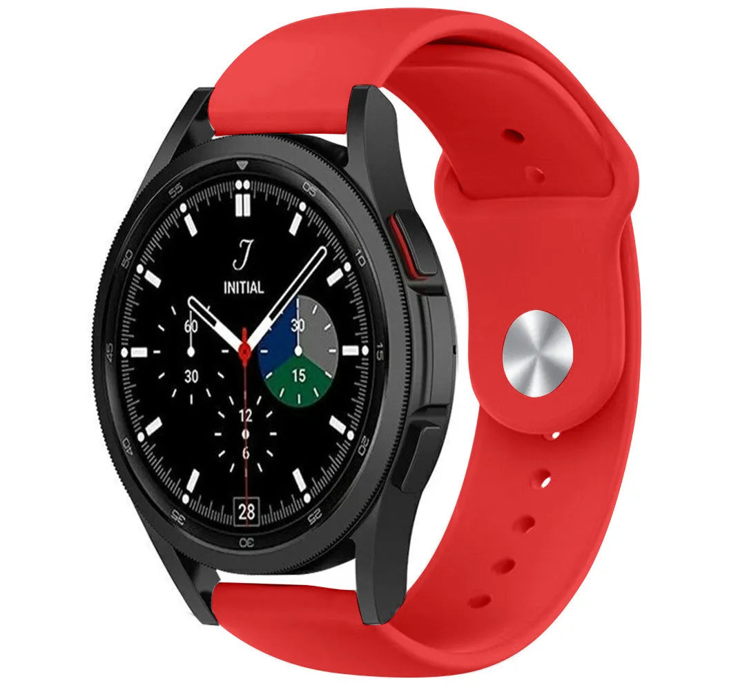 Silicone Sport Strap, red, on a watch, 3/4 rear view
