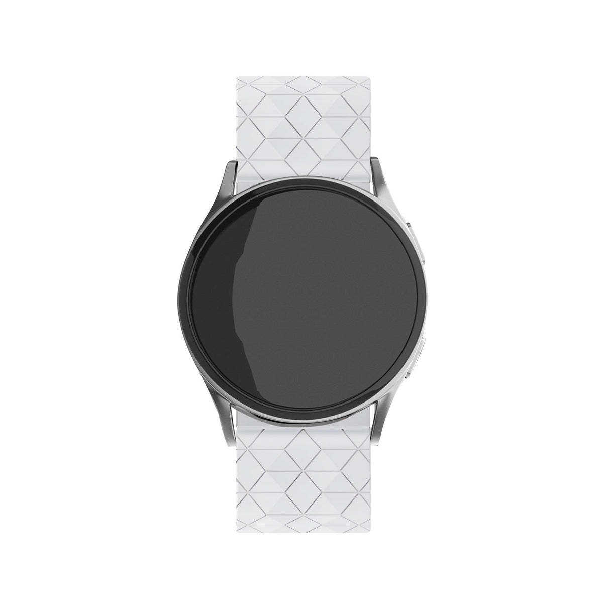 Silicone Strap Hexagons, white, on a watch, direct front view