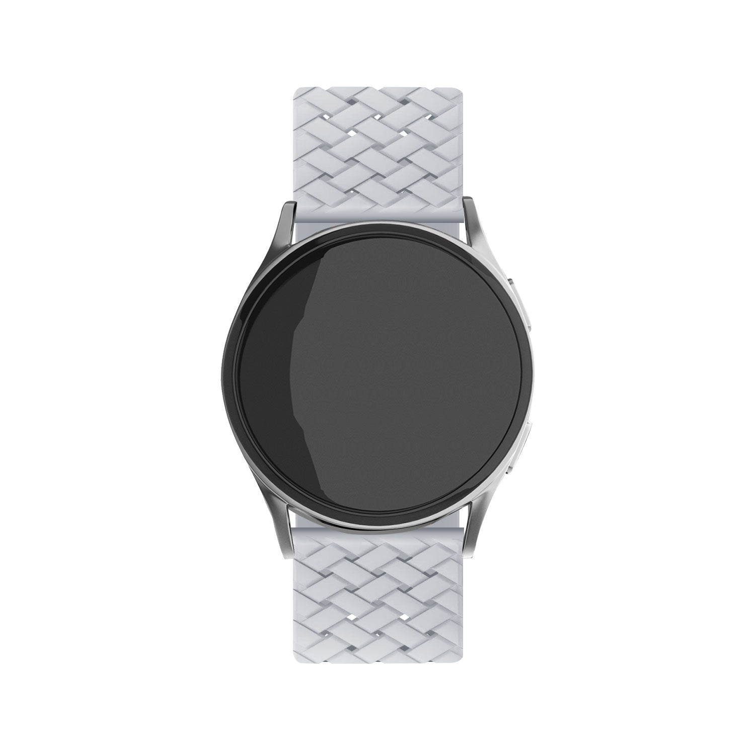 Braided Silicone Strap, grey, on a watch, direct front view