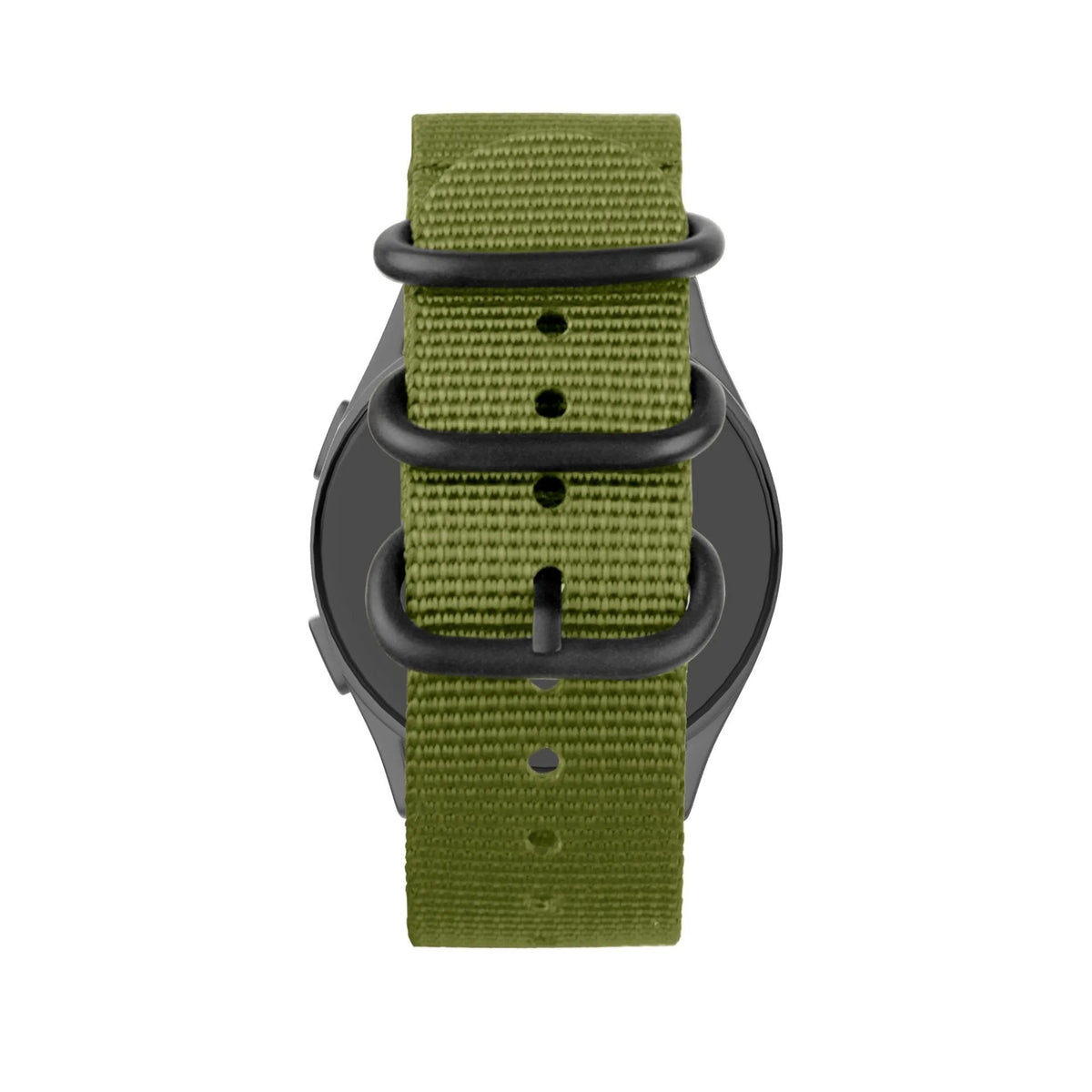 Buckled Nylon Strap, green, on a watch, direct front view