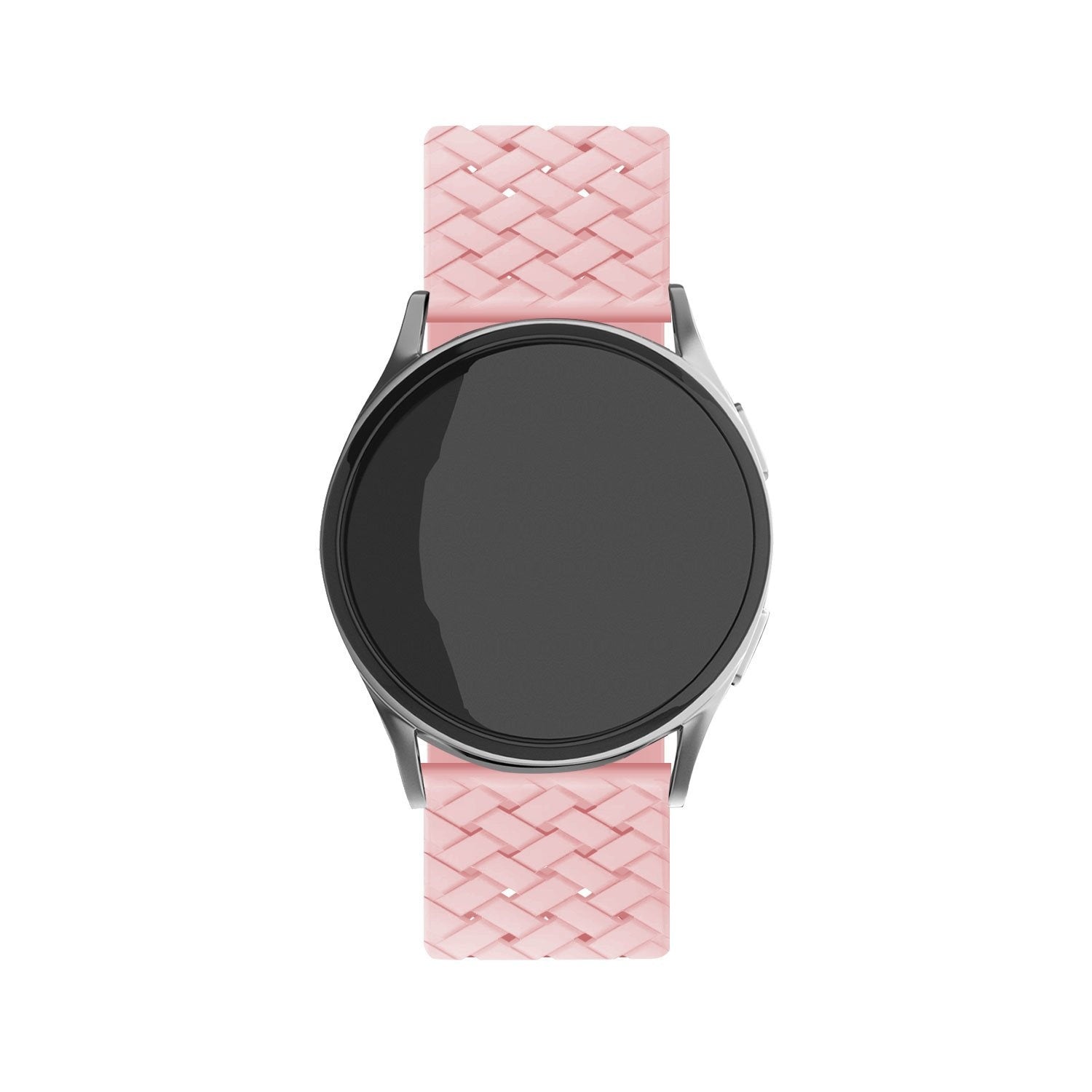 Braided Silicone Strap, pink, on a watch, direct front view