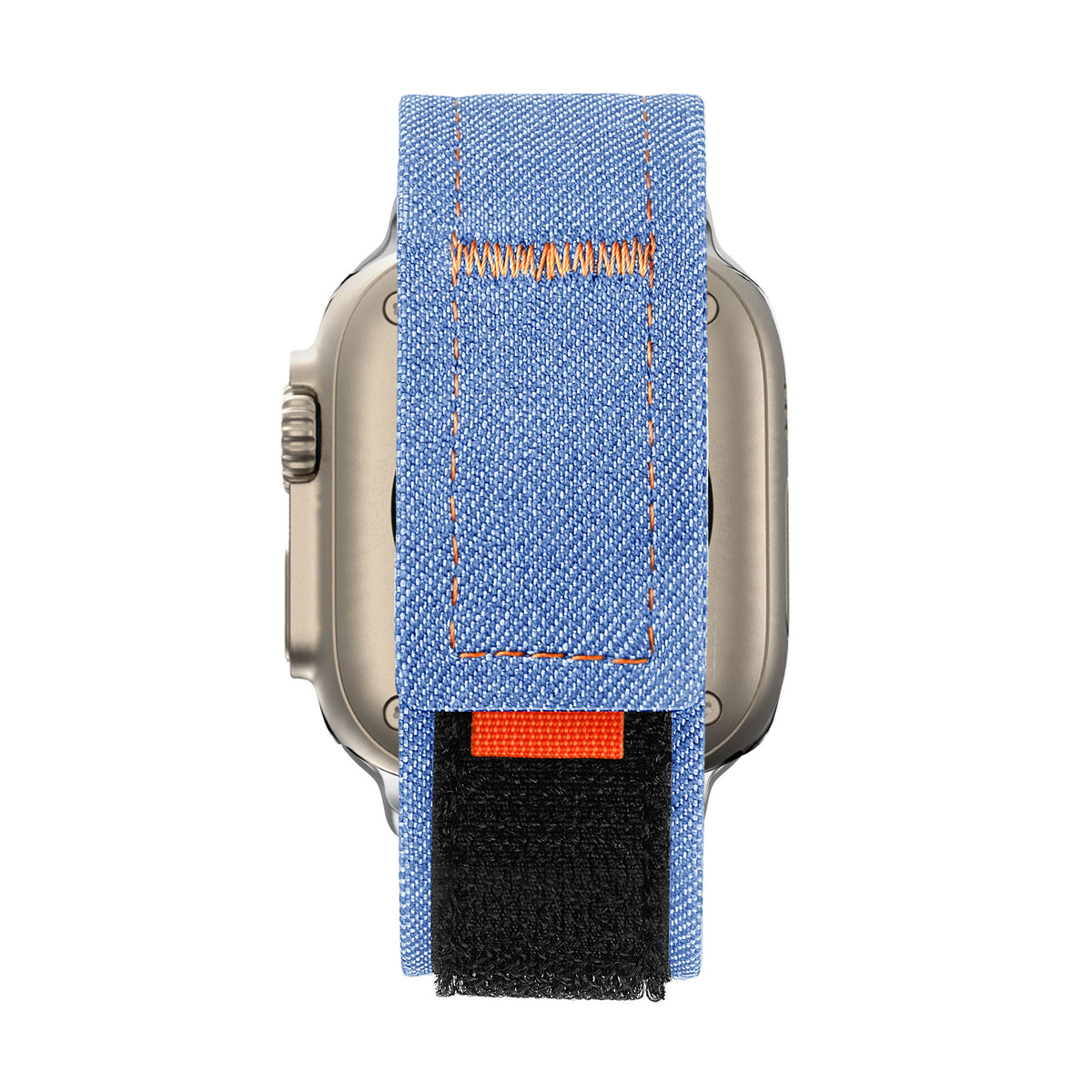 Nylon Denim Strap, light blue, on a watch, direct front view